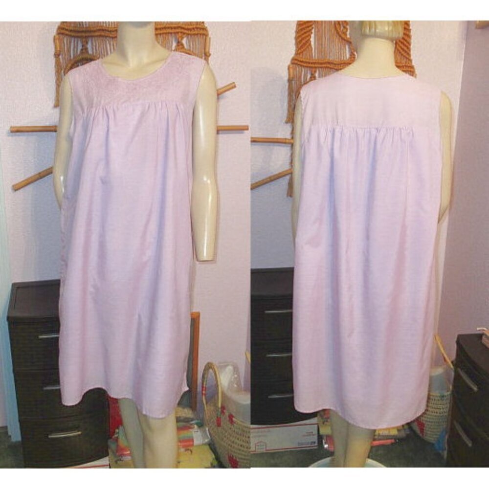 Vtg Embroidered Nightgown Size L Floral Lace Scalloped Lined Modest Tradwife